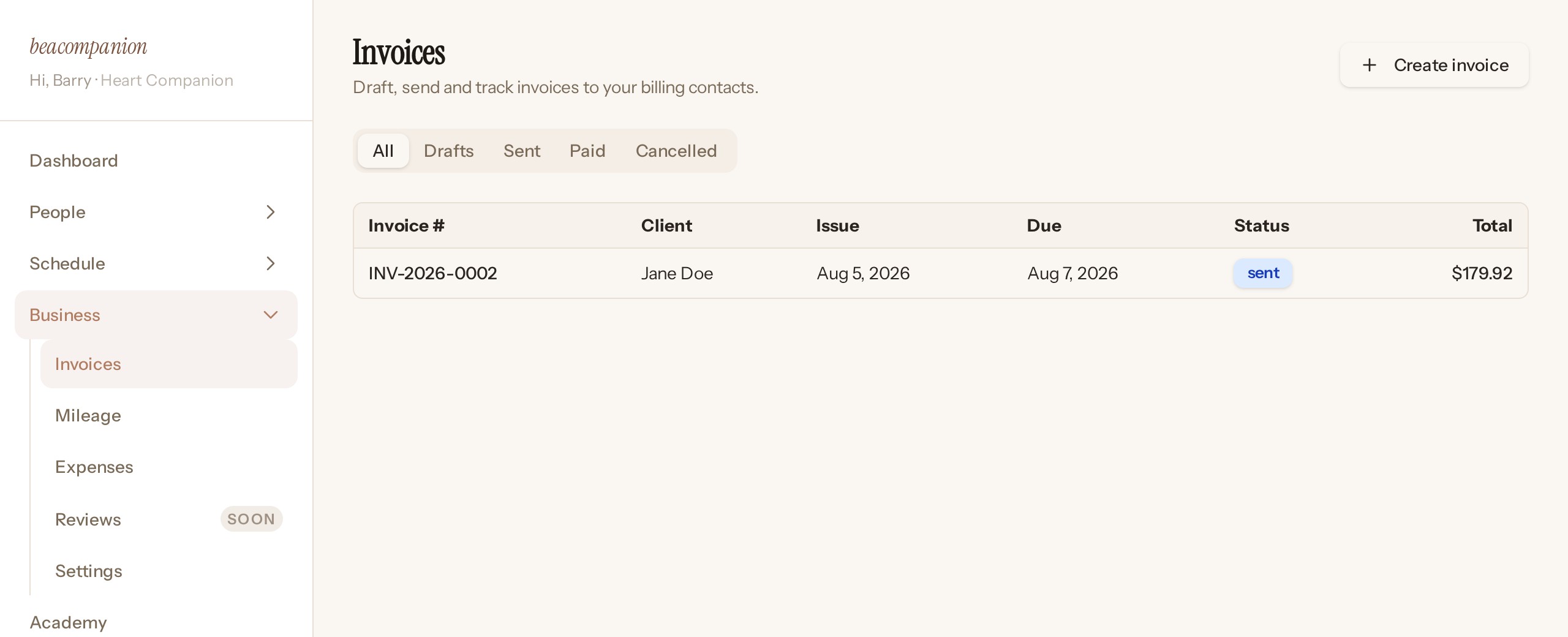 An invoice built from completed visits